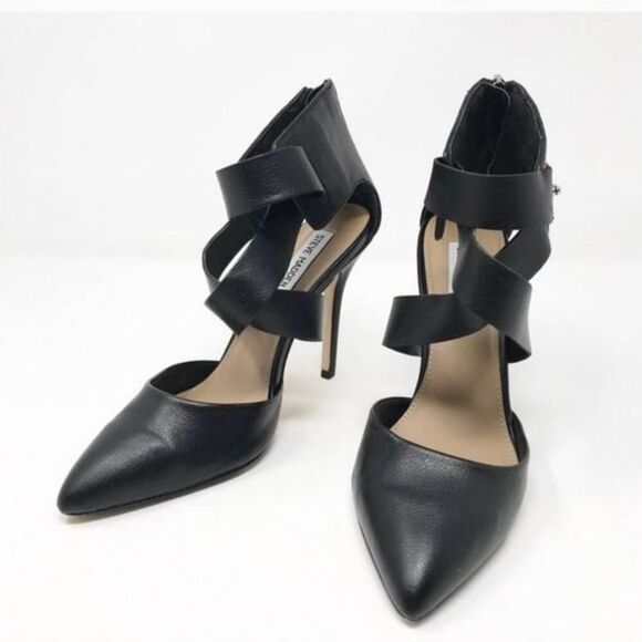 Steve Madden Dupree Black Leather Strappy Pointed Toe Heels 9.5 - Picture 4 of 6